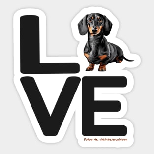 LOVE Black Tan Dachshund Black Letters Sticker